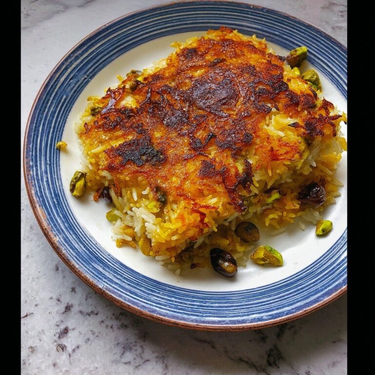 Crispy Persian Tahdig with Dried Cherries, Orange Zest, and Pistachios Recipe
