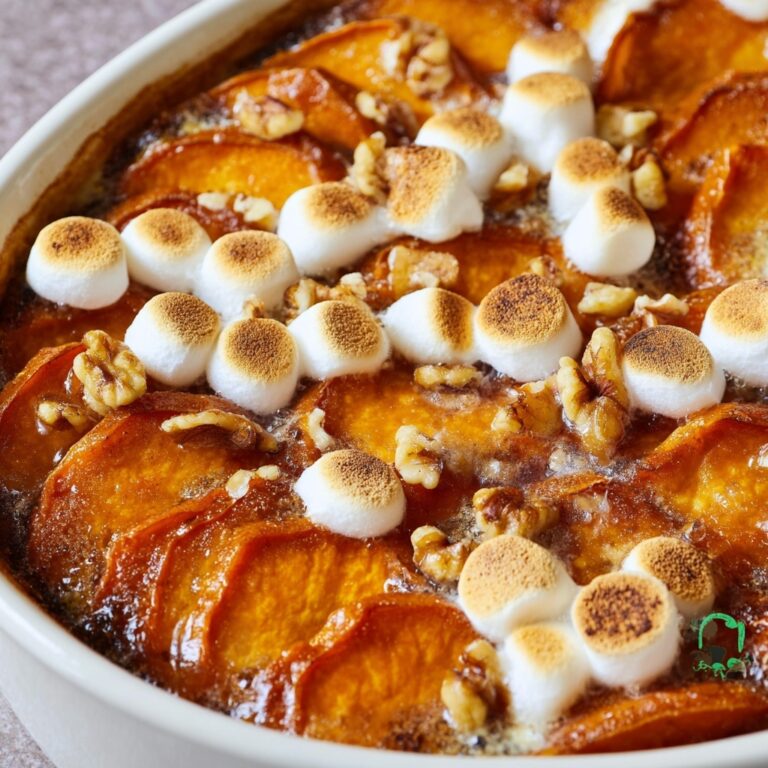 Sweet Potato Scalloped Potatoes with Walnuts and Marshmallows Recipe