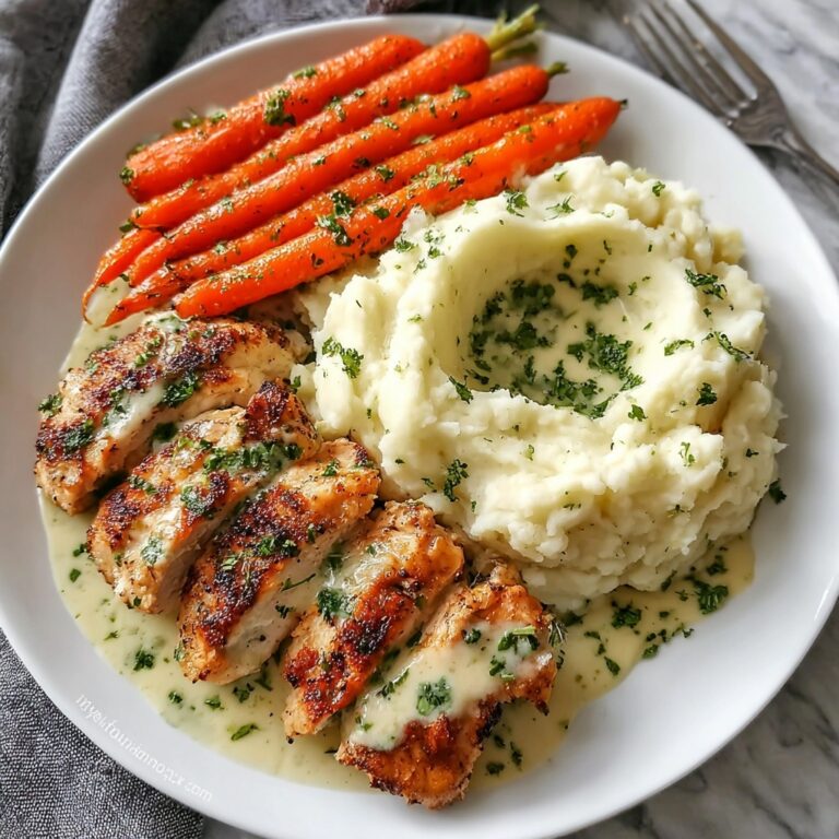 Creamy Herb Chicken with Mashed Potatoes and Glazed Carrots Recipe
