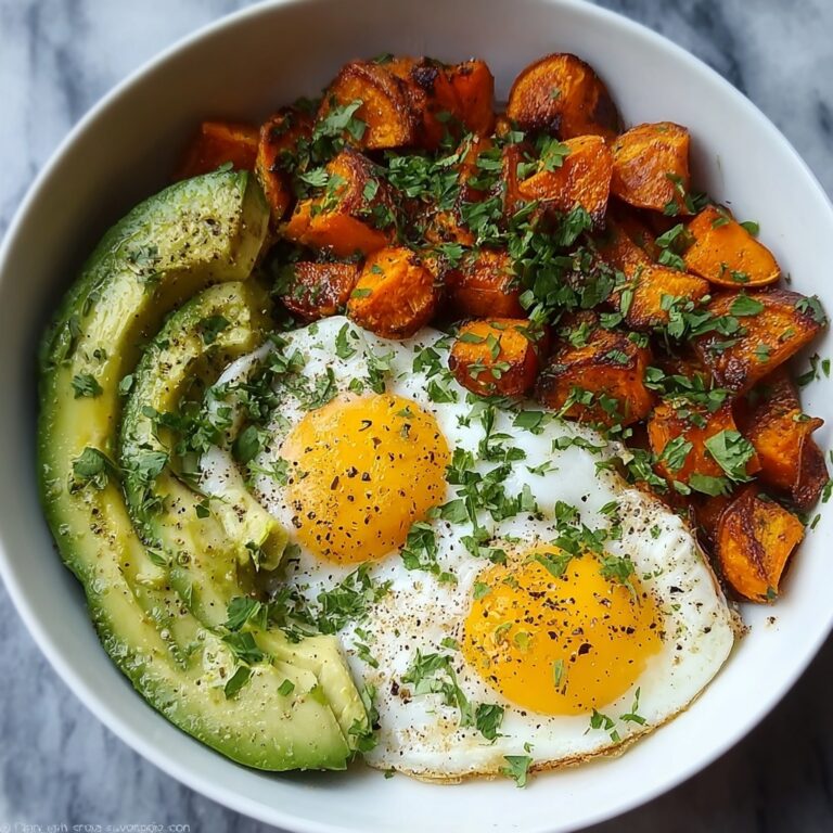 Sweet Potato Breakfast Bowl with Eggs, Spinach, and Avocado Recipe
