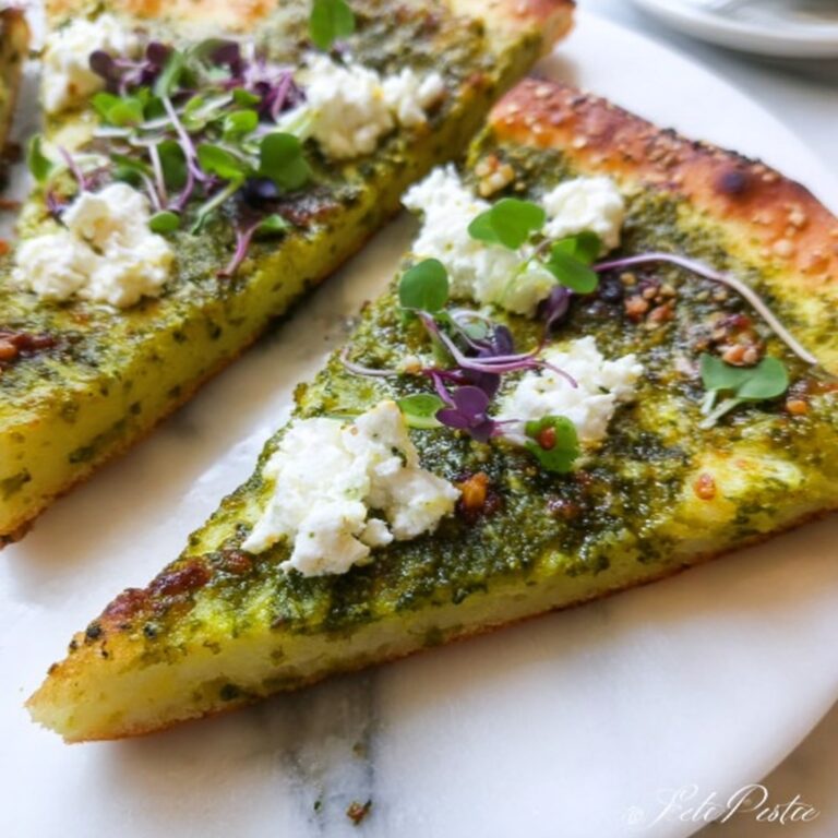 Pistachio Pesto Pizza with Asparagus, Peas, and Microgreens Recipe