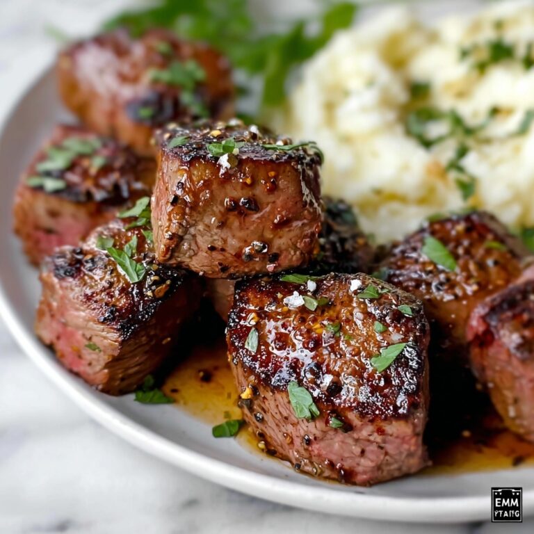 Garlic Parmesan Steak Bites with Mashed Potatoes Recipe
